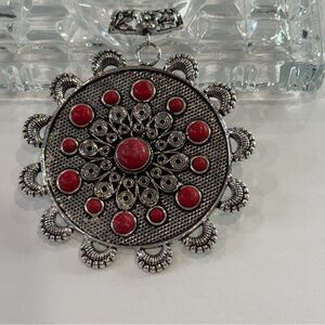 🆕 Regal Sunburst Pendant in Sterling Silver & Natural Red Coral 🆕